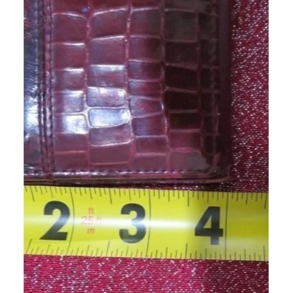 Givenchy Vintage Burgundy Ostrich Croc Embossed Leather Trifold Wallet coin case